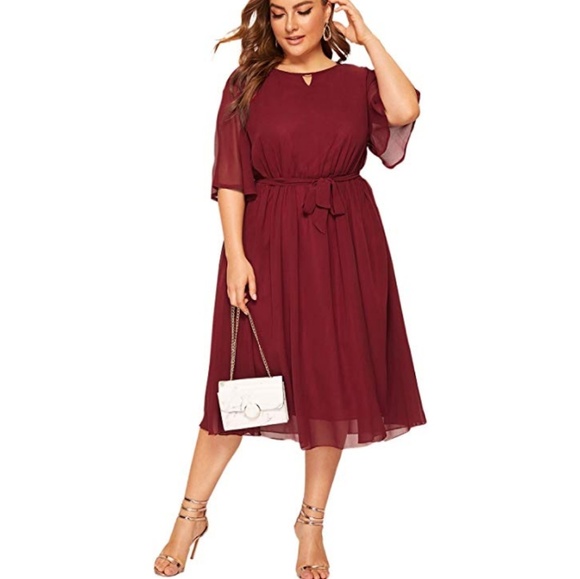 burgundy midi dress with sleeves